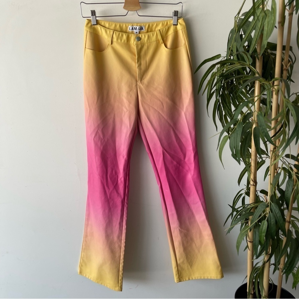 I.AM.GIA Pants Womens Medium Pink Yellow Davika Faux Leather Ombre Sunset - Picture 3 of 11